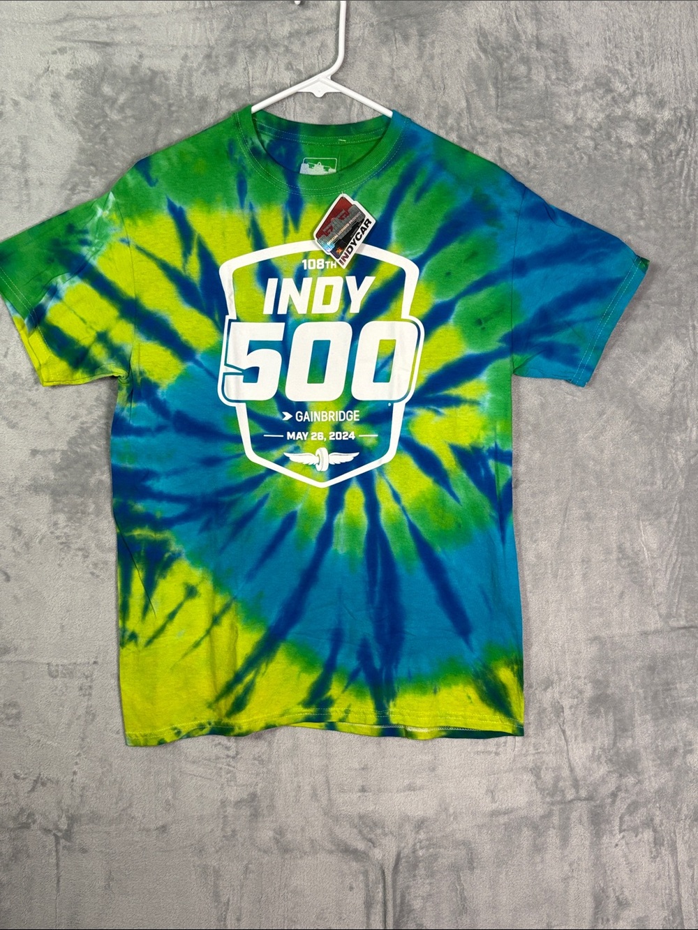 NWT New Indycar Green Blue Tye Die SS Indy 500 Gainbridge Shirt Size Mens Medium